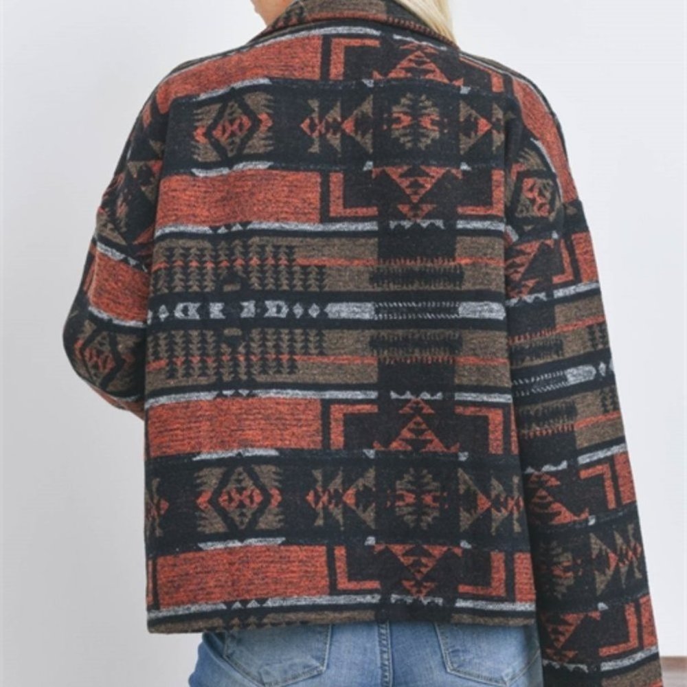 Aztec Tribal Print Button Down Jacket - Picture 2 of 6